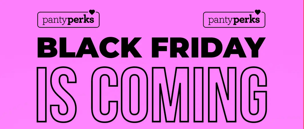 Black Friday Sale announcement with pantyperks logo on pink background