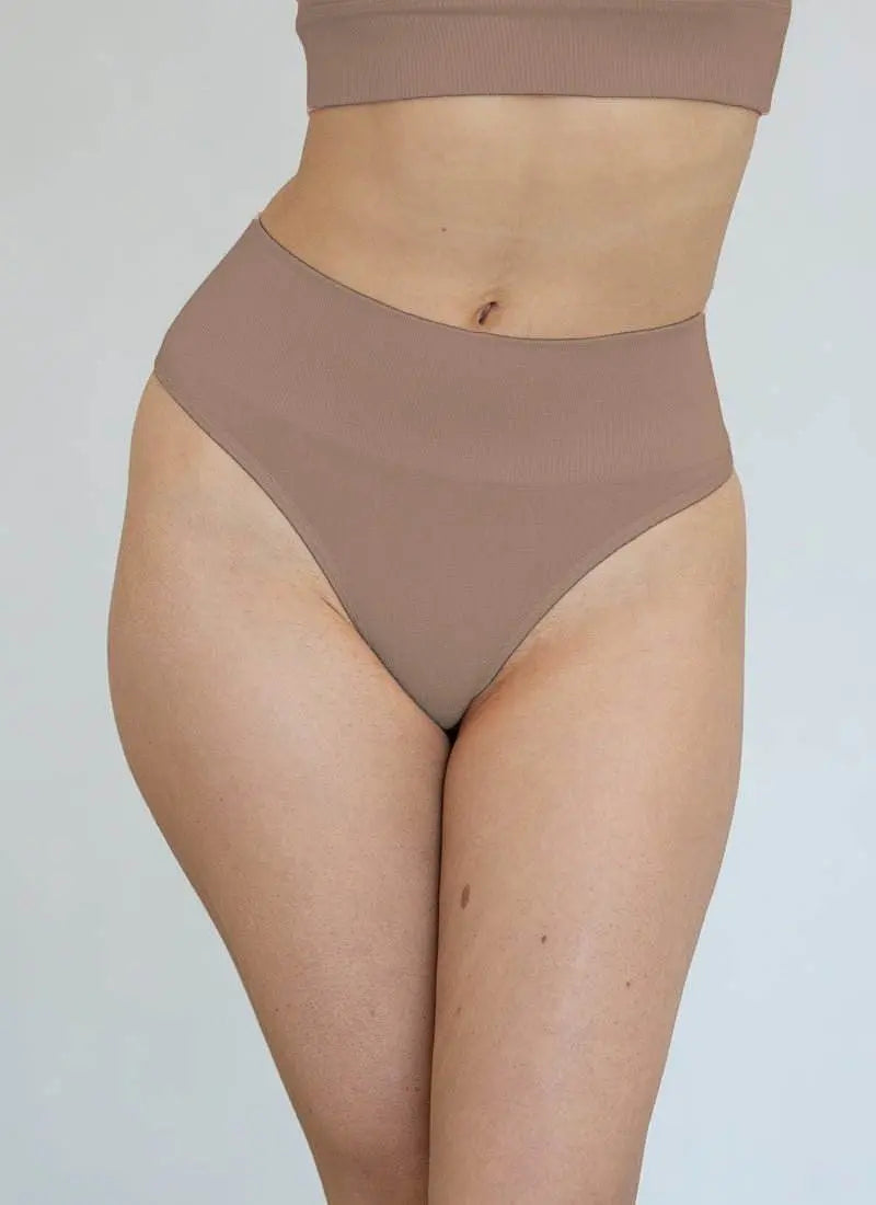 Nude high-waisted shapewear G-string for tummy control and seamless fit
