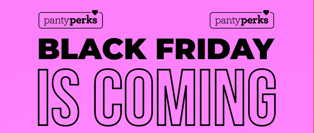 Black Friday Sale announcement with pantyperks logo on pink background