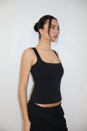 SQUARE NECK COTTON TANK - BLACK