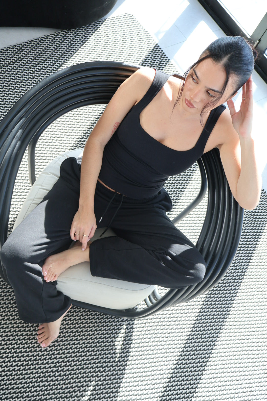 SQUARE NECK COTTON TANK - BLACK
