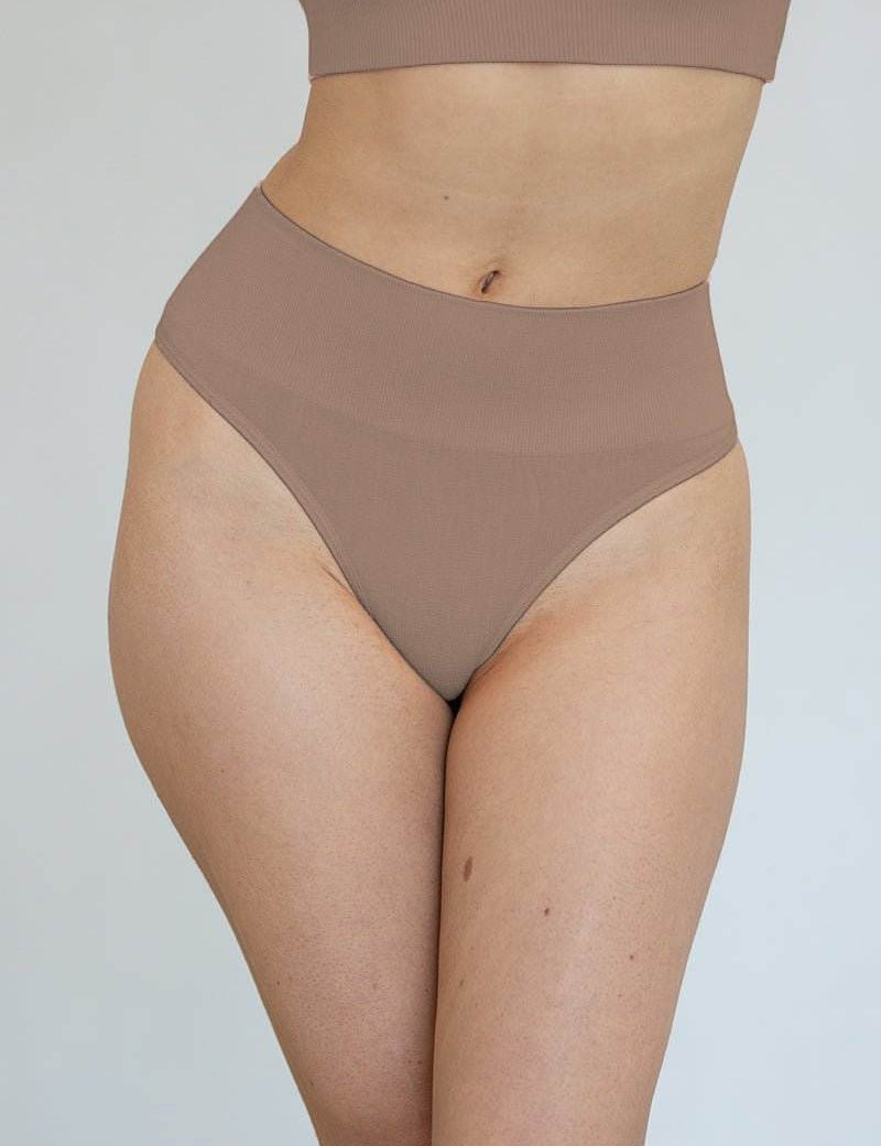 Nude high-waisted shapewear G-string for tummy control and seamless fit